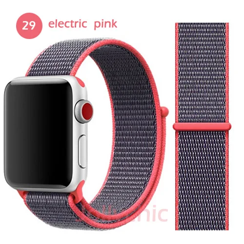 Нейлоновая Мягкая дышащая повязка для Apple Watch Series 4 3/2/1 полосы 38 мм 42 ММ сменная Спортивная петля для iwatch 4 3 2 1 40 мм 44 мм - Цвет ремешка: electric  pink