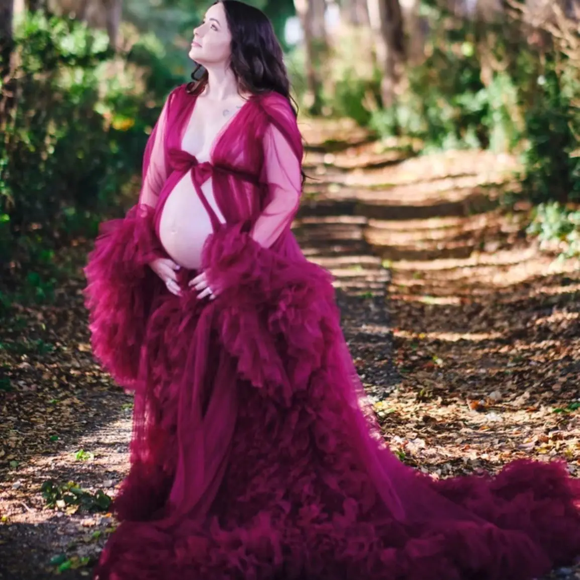 

Бордовые Платья для беременных для фотосессии с V-образным вырезом