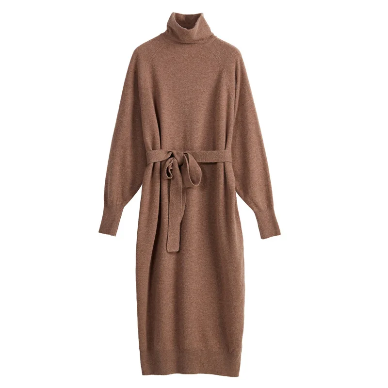 

Knitted Dress 2021 Hot Spring Autumn Women's Dress Vintage Warm High Collar Loose Casual Fashion Female Soft Woman Long Dresses
