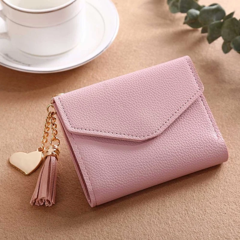 

Women's Wallet Cute Student Tassel Pendant Short Wallet Trend Small Fashion PU Wallet 2020 Coin Purse Ladies Card Bag For Women