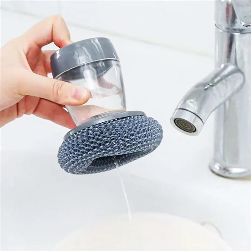 Kitchen Soap Dispensing Palm Brush Automatic Liquid Adding PET Ball Pot Cleaner Push-type Detergent Tools | Дом и сад