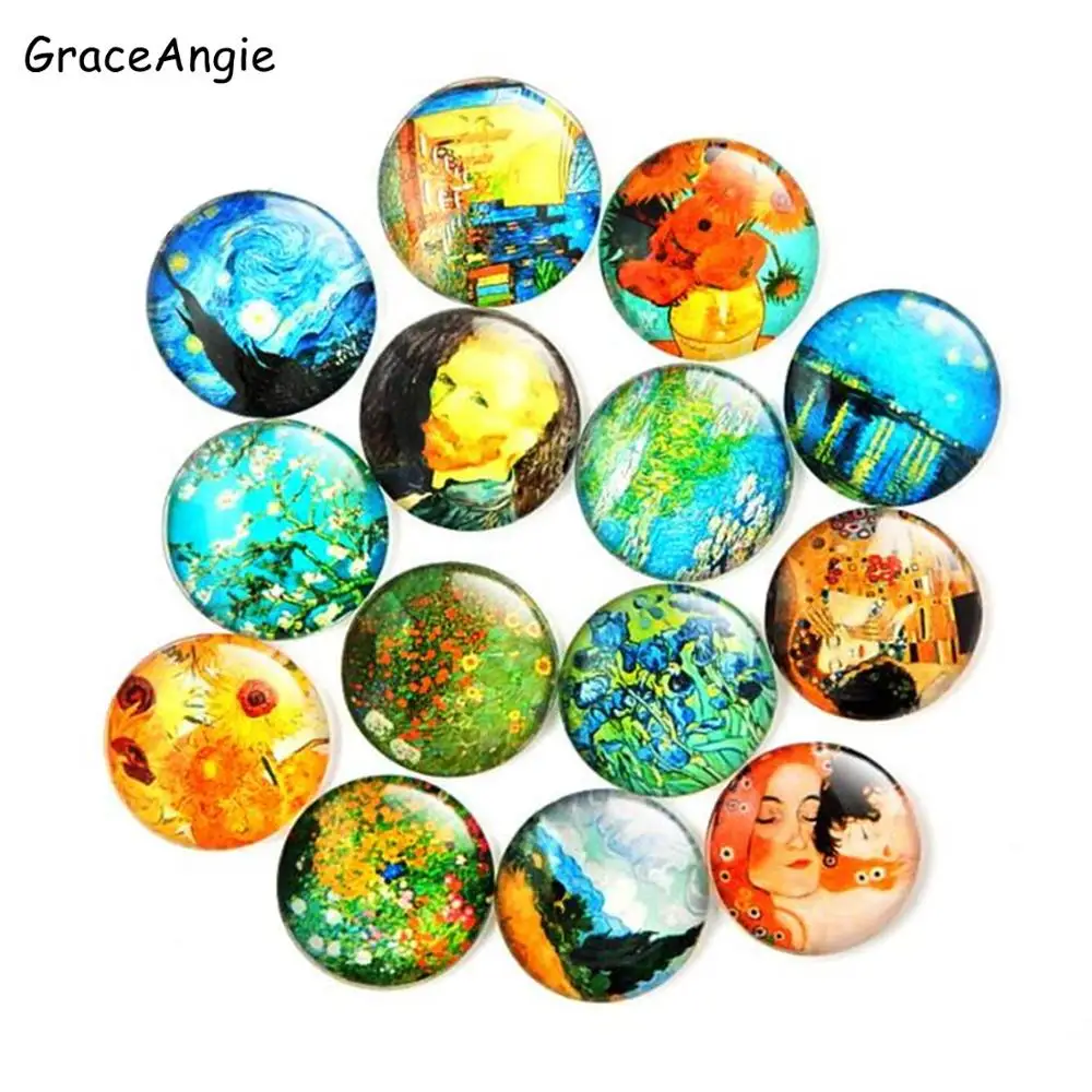 Смешанный DIY стеклянный кабошон с рисунком Ван Гога картина подсолнуха