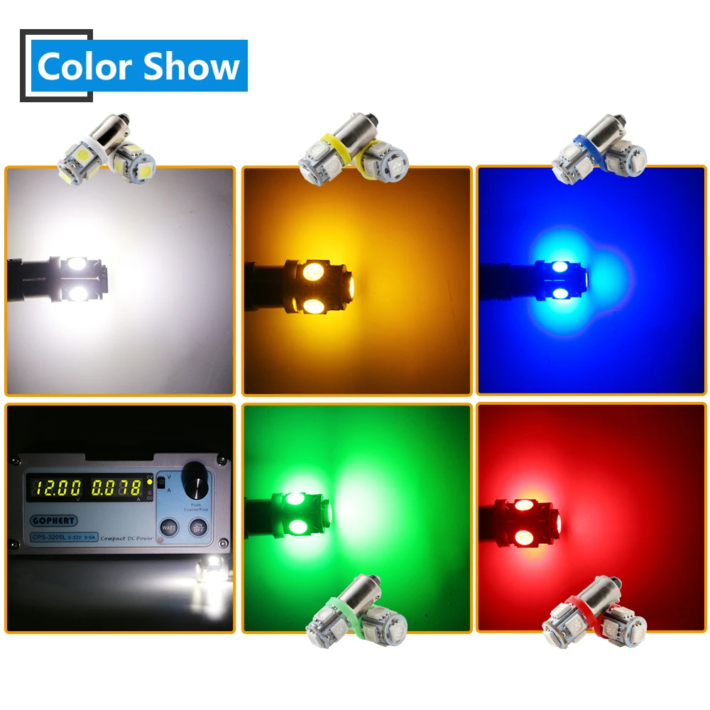 

100pcs BA9S W6W 5050 5 SMD 60lm Flood Light Tower Car Marker Lamp LED Bulbs Auto Reading Light 12V Wedge Marker Light white red