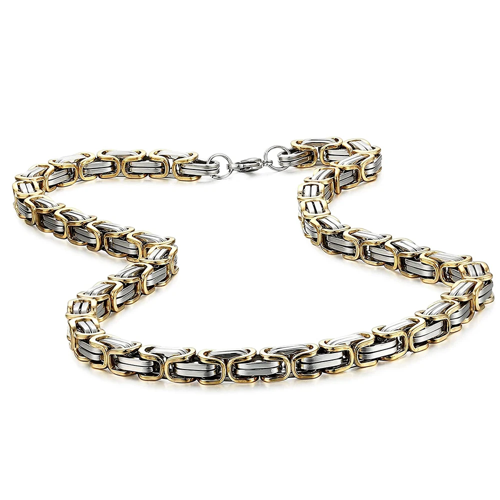 

1Pc 8mm Wide 24IN Stainless Steel Necklace Byzantine Necklace Black Gold Silver Tone Men Jewelery