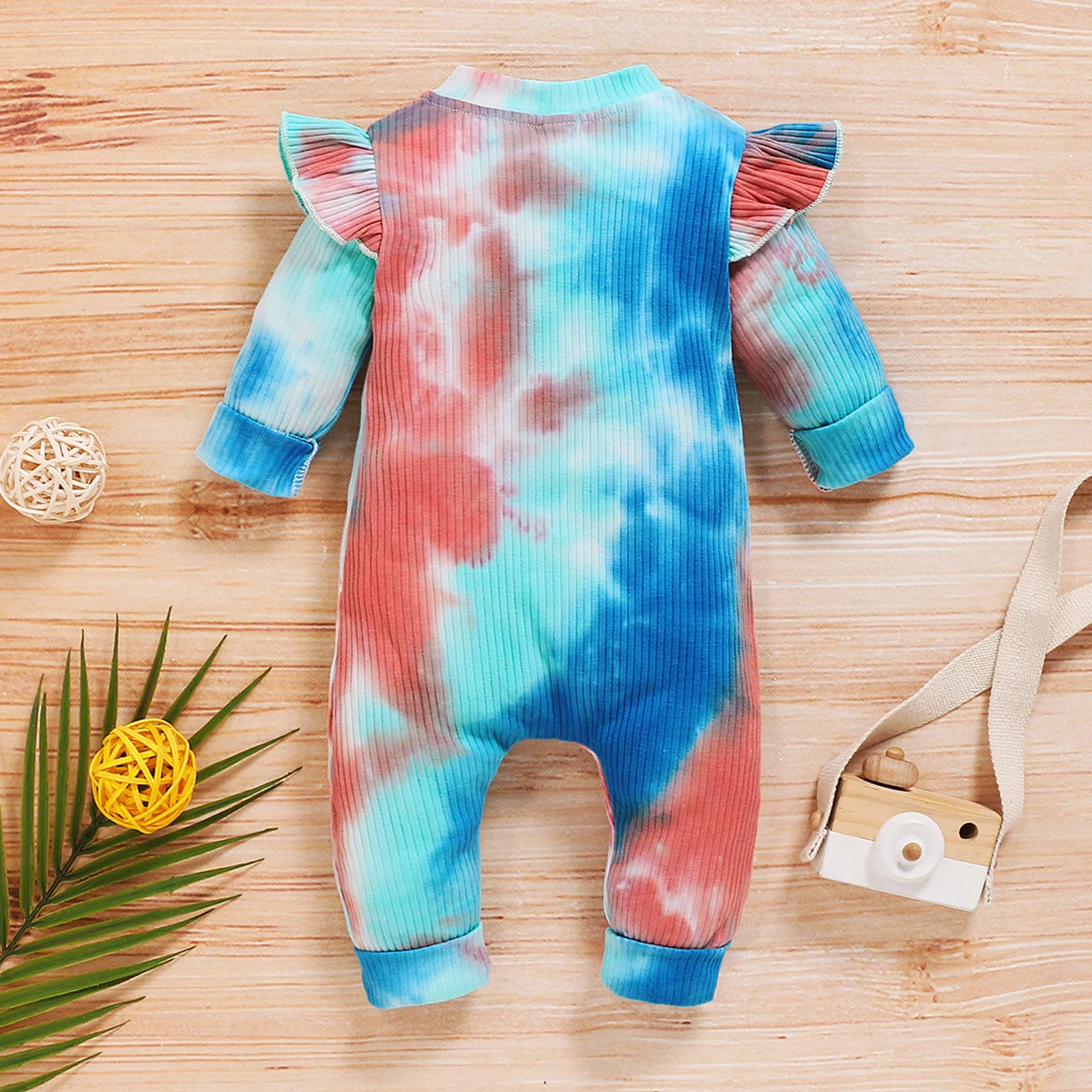 

Toddler Baby Girls Long Sleeve Rainbow Tie-Dyed Ruffle Romper Jumpsuit
