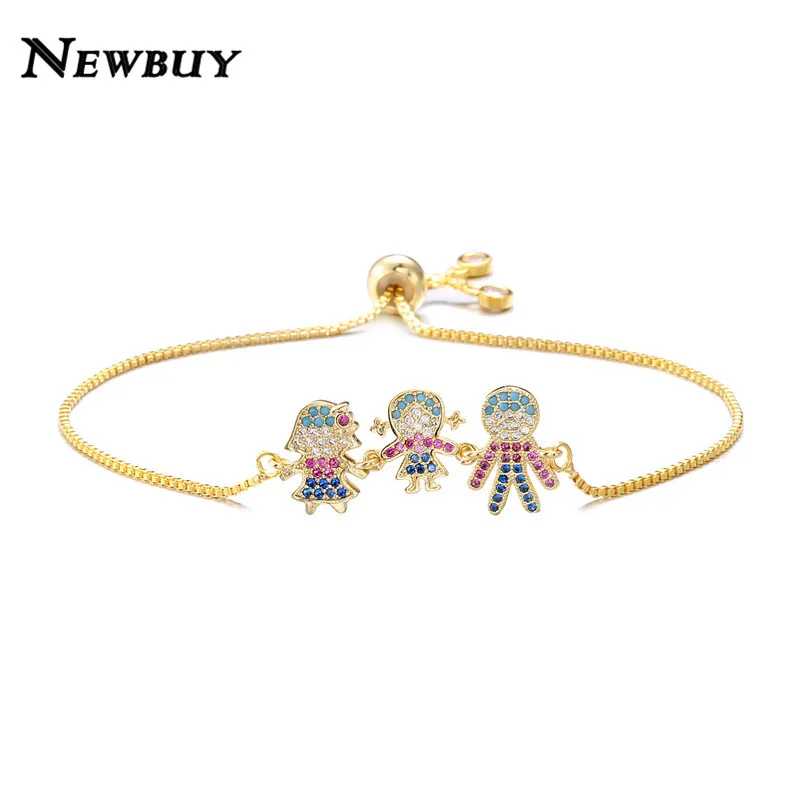 NEWBUY модный серебряный/золотой цвет милый мальчик и девочка Шарм Браслеты Микро Проложить прозрачный кубический цирконий Женский партии ювелирные изделия Прямая поставка - Окраска металла: NBSL498