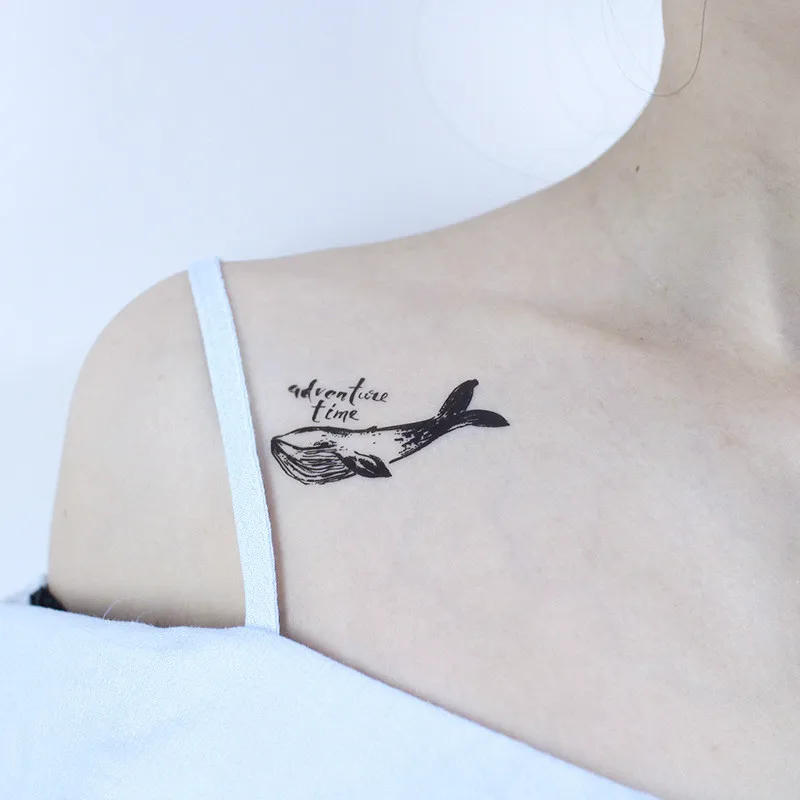 Наклейка тату временная для женщин большой стикер с черными розами цветочным