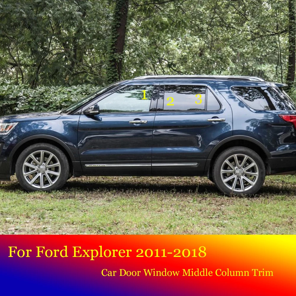 Espejo negro para coche Ford Explorer 2011-2018, columna media, embellecedor de ventana, tira de Pilar B C, accesorios adhesivos, 6 piezas