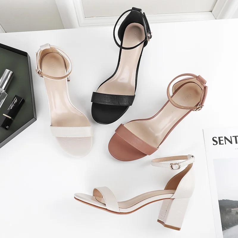 

Sandals Women New 2020 Summer Shoes Woman 6.5CM Square Hight Heels Office Lady Elegant Ankle Strap Sexy Pumps Female Cover Heels