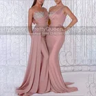 Женское платье подружки невесты, длинное розовое платье на одно плечо с юбкой годе, расшитое серебряными бусинами, для свадебной вечеринки