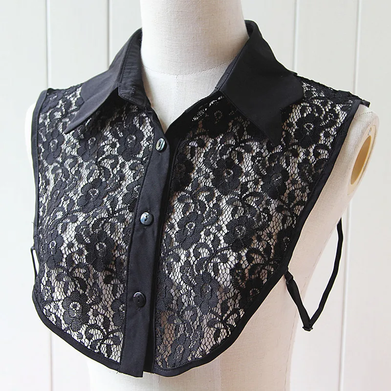 

Lace Floral Chiffon Fake Collar for Women Black Detachable Lapel False Collar Lapel Blouse Top Women Half Shirts Decoration