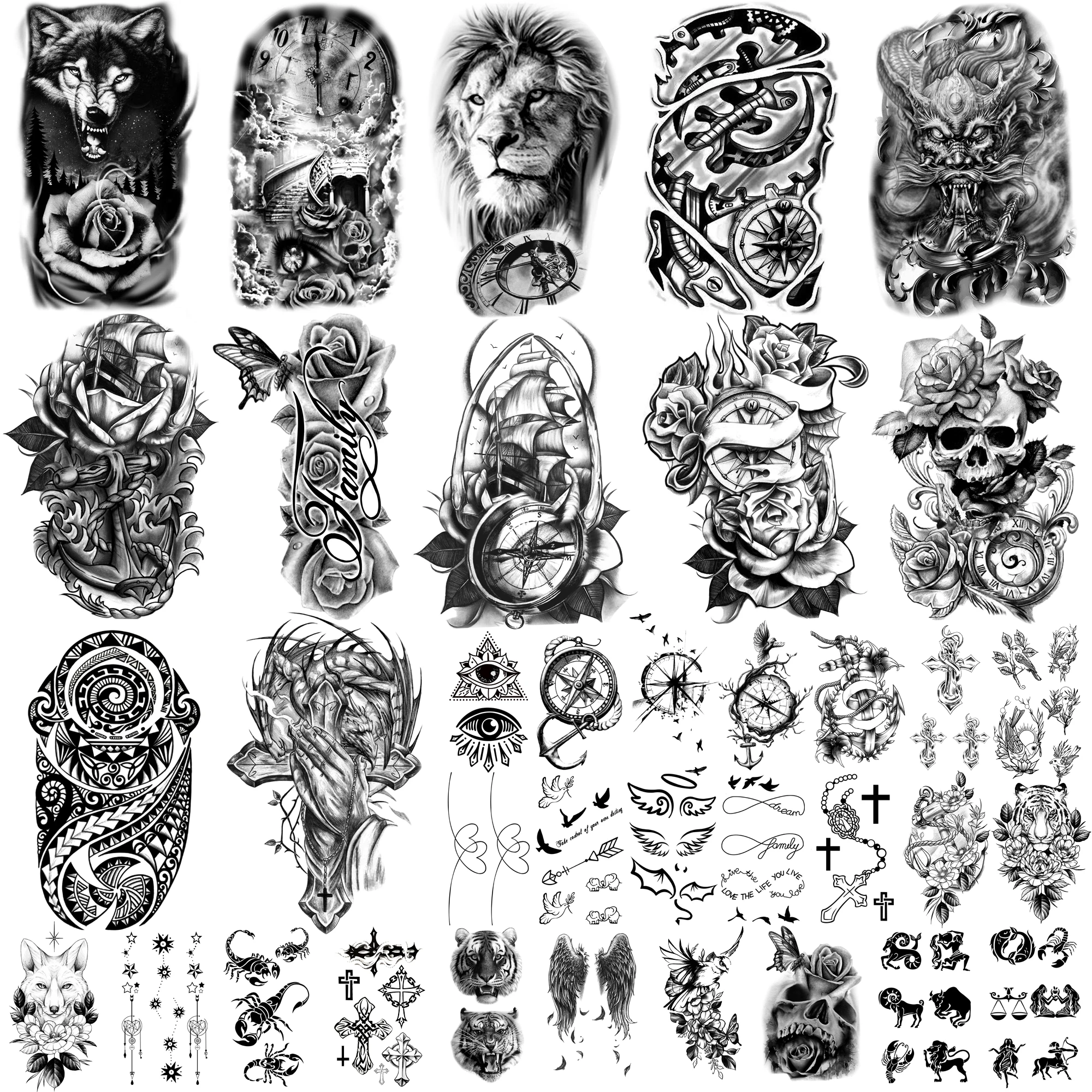 

36 Sheets Temporary Tattoos Stickers, Fake Body Arm Chest Shoulder Tattoos for Men or Women （24 Big and 12 Small）