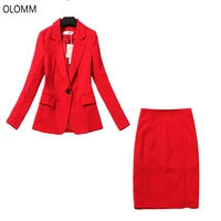 suit suit female red high waist bag hip skirt temperament slim small suit jacket two piece 2021 autumn new womens clothing