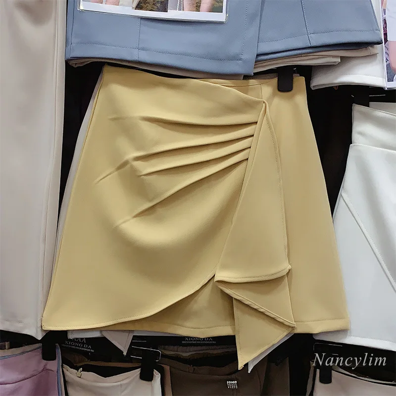 

Mini Skirts Woman 2021 Spring and Summer New Elegant Pleated Irregular High Waist Slimming Hip Skirts Femle Clothing