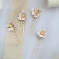 new design flowers hairpin pearl bridal hair accessories handmade white enamel hair jewelry