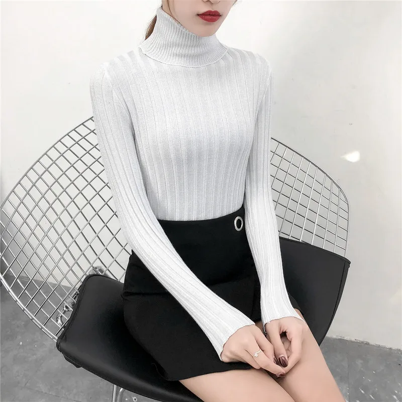 Shiny Lurex Autumn Winter Women Sweater Casual Long Sleeve Turtleneck Slim Pullover 2019 Korean Style Knitted Tops | Женская одежда