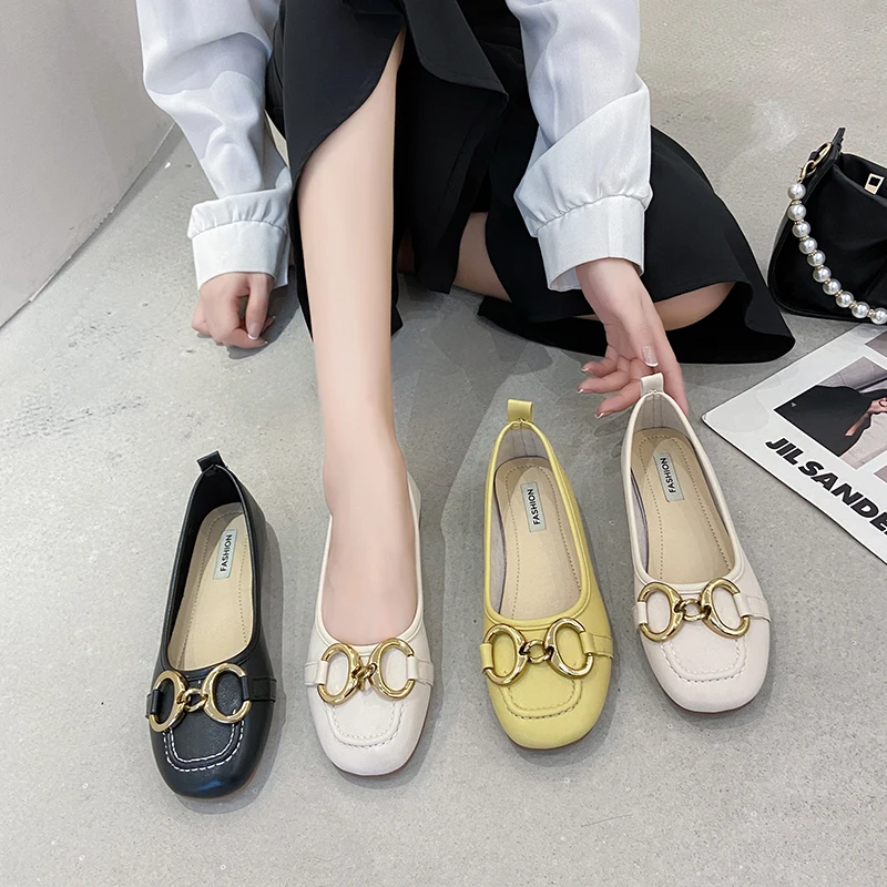 

Fashion Brand Women Casual Pu Leather Shoe Square Head Soft Bottom Loafers Moccasins Ladies Korean Version Flats Boat Shoe Women