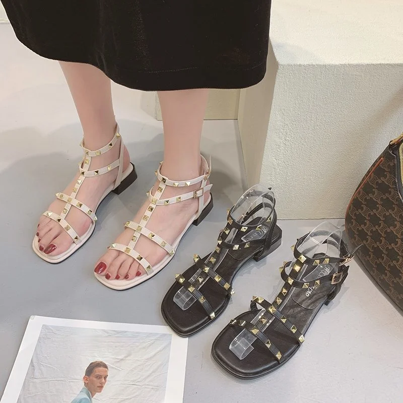 

Roman Shoes Women's Summer Flat Fashion Women's Shoes 2021 New High-top Wedge Sandals Rivet Fashion Fish Mouth Sandals