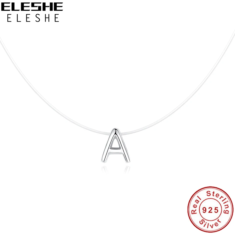 ELESHE 925 Серебряная Буква Кулон ожерелье Женская прозрачная леска цепи ожерелья, изысканная бижутерия колье Femme