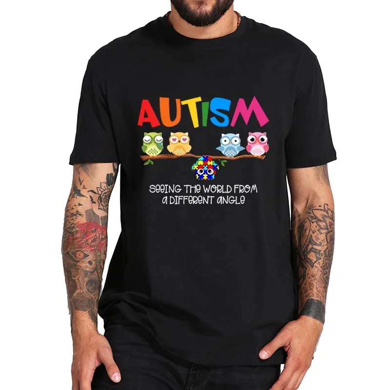 

Autism Awareness Month Owl Puzzles T Shirt PDD Different Perspective T-Shirt Comfortable 100% Cotton Camiseta EU Size