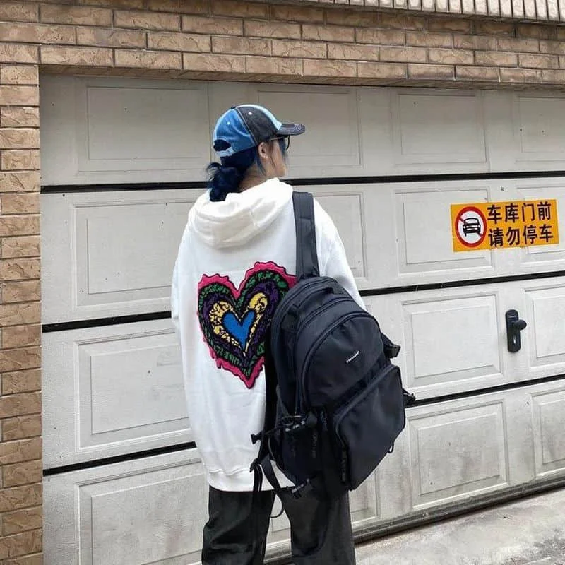 

Sweatshirts men and women autumn and winter new thickened love embroidery hooded Korean version of loose Harajuku style