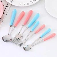 small stainless steel flatware fruit fork appetizer snack dessert fork kitchen for party fruit pick gadget spoon and fork set