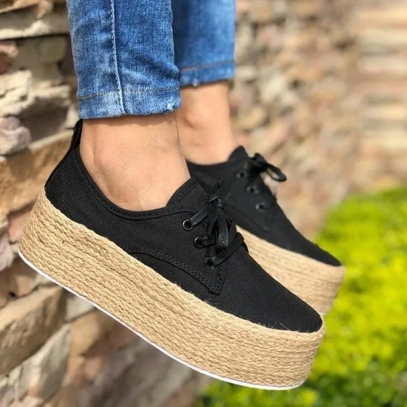 Women Flat Platform Shoes Lace-up Gold Creepers No-slip Sneakers Thick Bottom Flats Ladies Walking Plus Size 43 AEZLZ358 | Обувь