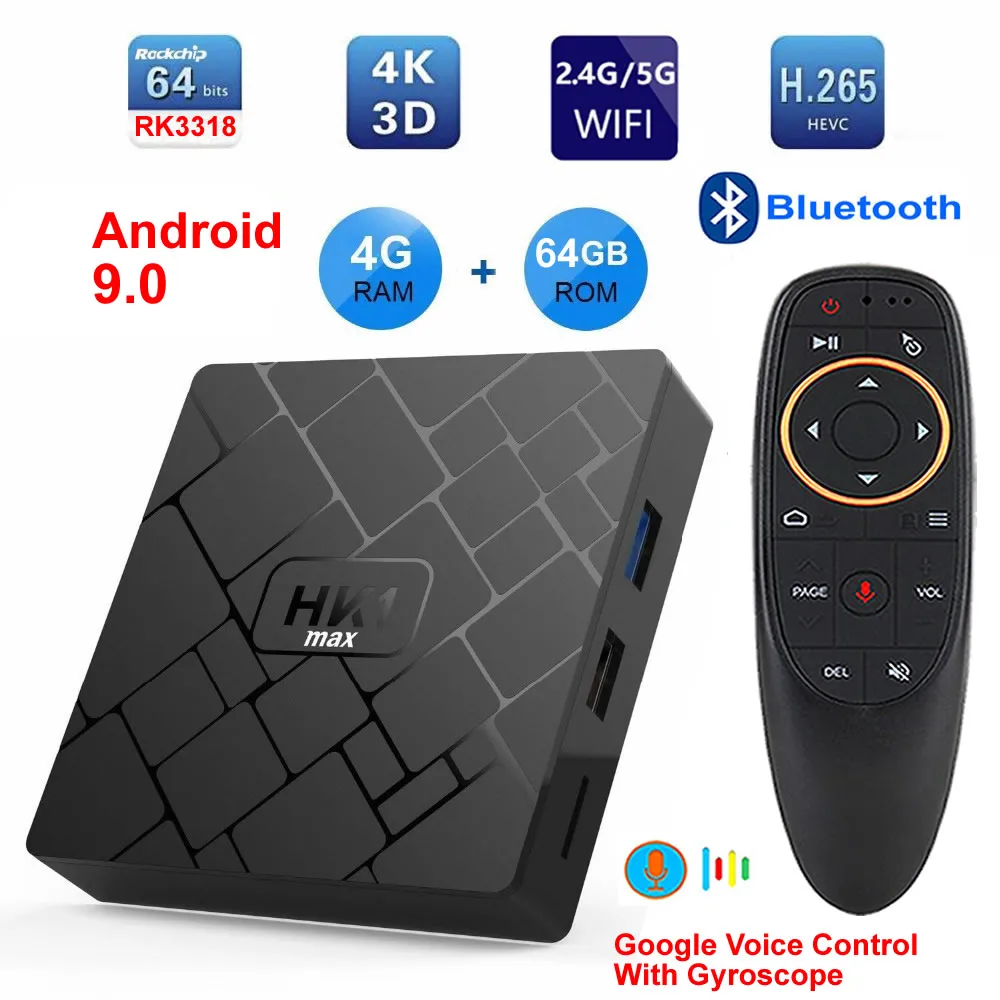 HK1 MAX Android 9,0 Smart tv BOX RK3318 Четырехъядерный 4 ГБ ОЗУ 64 Гб ПЗУ 2,4 ГБ/5 Гб двойной wifi Bluetooth 3D 4K HDR H.265 USB3.0 телеприставка
