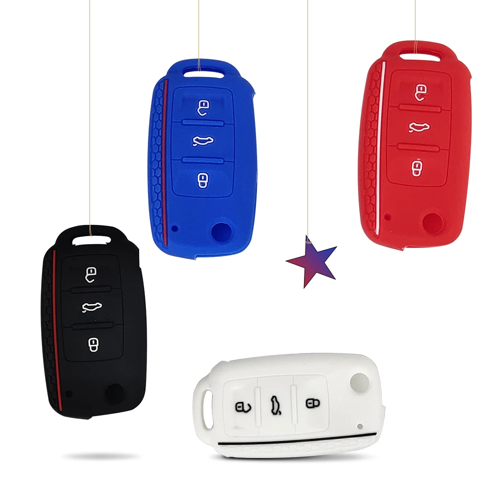 OkeyTech 3 кнопки Мягкий силиконовый чехол для ключей от машины V W Volkswagen Caddy Polo Tiguan Bora