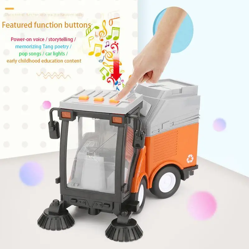 

Children Simulation Road Sweeper Toy Garbage Truck Sanitation Processing Street Car Model Light Music Back Birthday Toy Car Gift