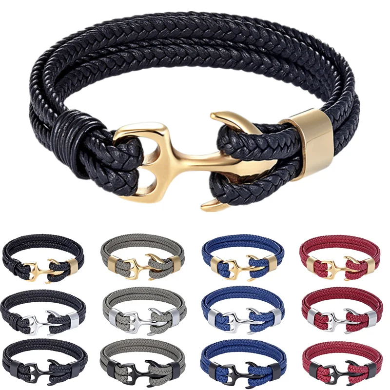 Мода Высокое качество мужской браслет личности кожа женские чёрные и якорь