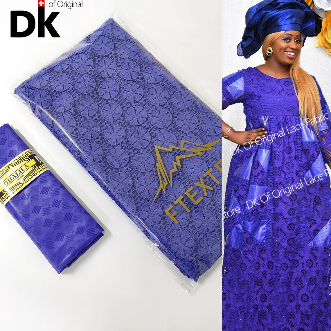 

2.5+2.5 Yards 2021 New Design African Lace High Quality 100% Cotton And Bazin Riche Fabric Senegal For Wedding Swiss Voile Lace