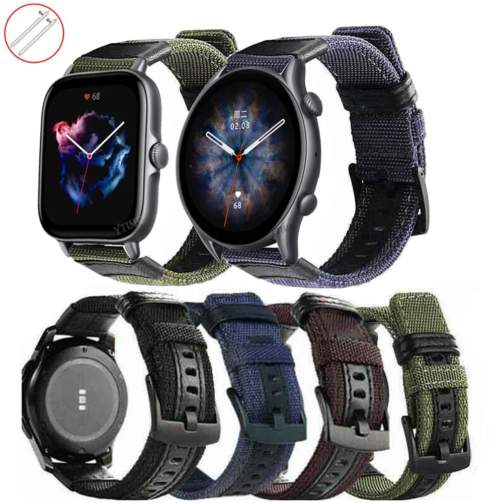 

Ремешок нейлоновый кожаный для наручных часов, браслет для смарт-часов Huami Amazfit GTR 3 2 2E GTR3 Pro 42 мм 47 мм GTS 3 2 2E, 20 мм 22 мм