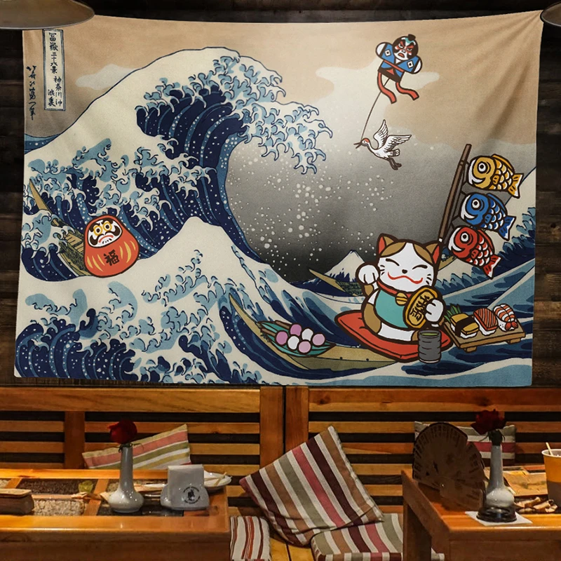 

Japanese Kanagawa Wall Hanging Blanket Ocean Wave Printed Tapestry Bedroom Decor Cloth Living Room Wall Carpets Custom Tapestry