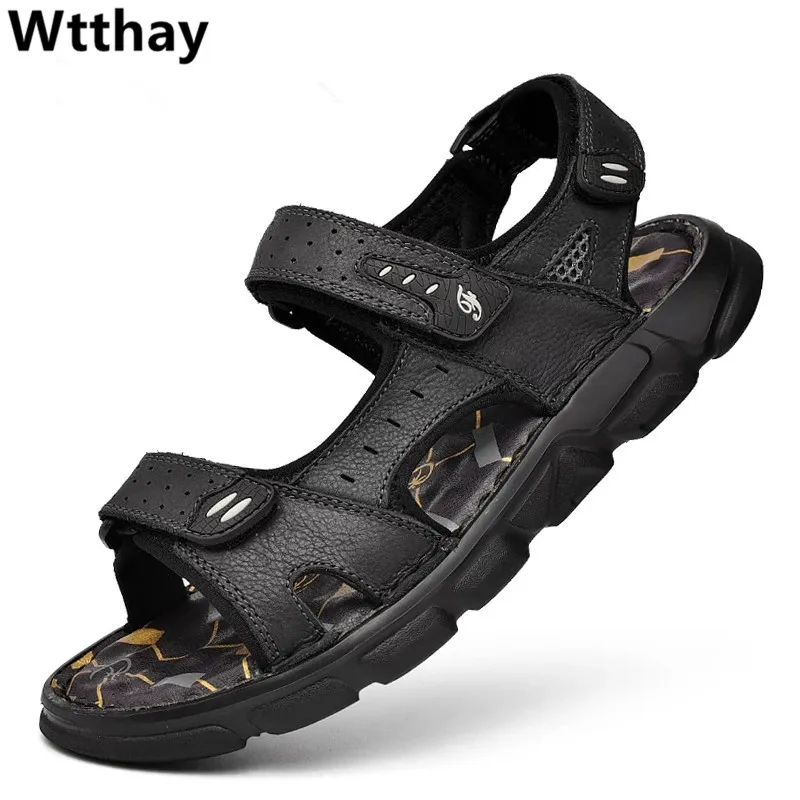 

New Summer Men's Shoes Outdoor Casual Shoes Sandals Genuine Leather Non-slip Sneakers Men Beach Sandals Big Size 38-48