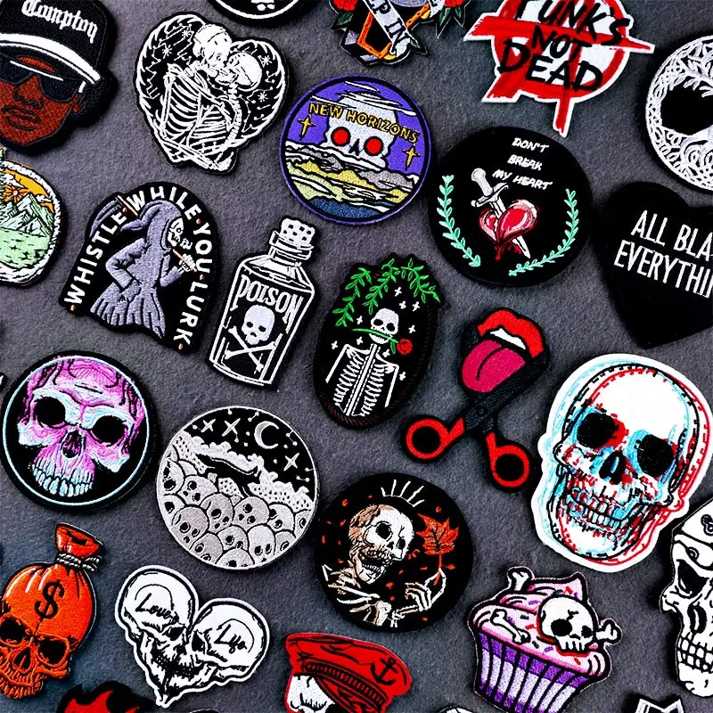Хиппи рок череп утюгом нашивки для одежды вышитые губы в стиле панк