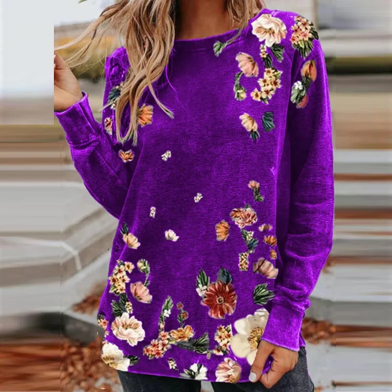 

Elegant Pullover O Neck Loose Blouse Women Casual Harajuku Spring Autumn Shirts Tops Vintage Floral Print Long Sleeve Blusas 5XL
