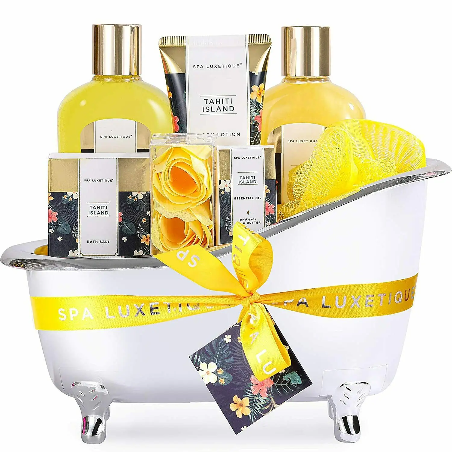 10pcs Relaxing Spa Gift Basket for Women, Tahiti Island Bath & Body Set with Essential Oil, Mother's Day Gift Idea