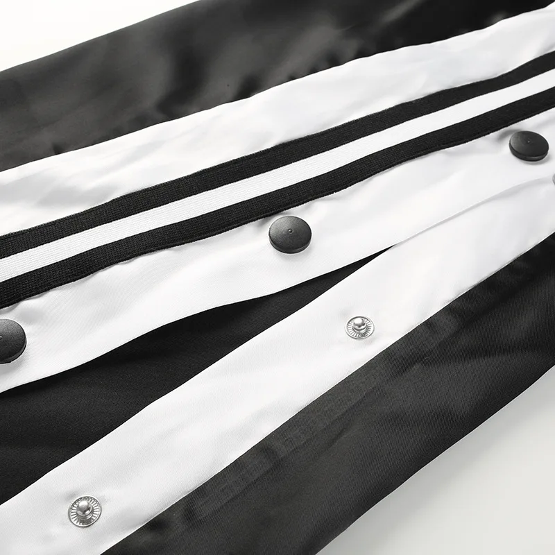 Lucyever/черные брюки в полоску женские свободные для бега с боковыми пуговицами