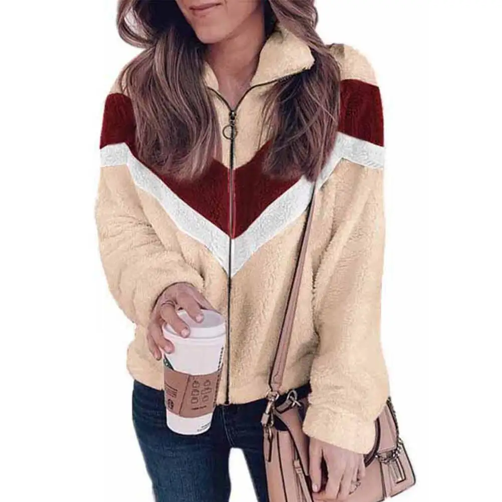 

Lady's Plush Hoodie Zipper Cardigan Clash Tweed Coat Shirt Sweater V0c2