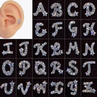 1pc surgical steel ear tragus cartilage english letter of the alphabet zircon stud ear cartilage helix earrings fashion jewelry