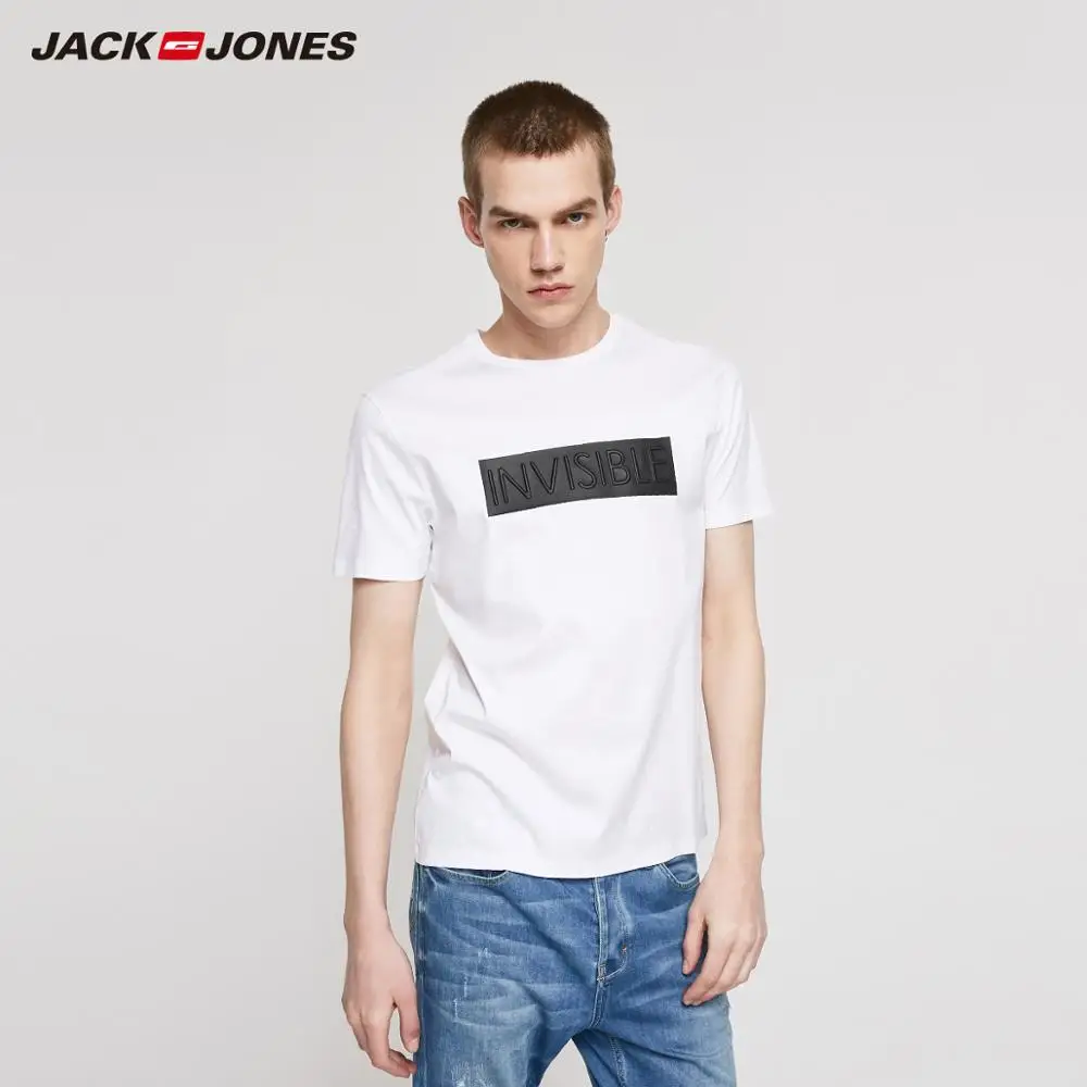JackJones Мужская крутая 3D рисунок с буквенным принтом 100% хлопок футболка коротким