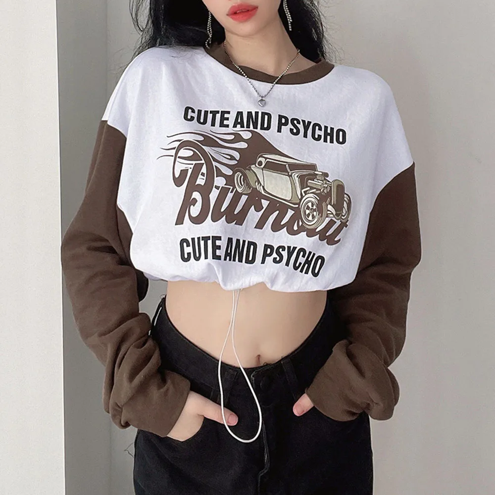 

Women's Winter New Pullover Casual Fashion Simple Commuter Style Long-sleeved Letter Printing Contrast Color Design Short Top