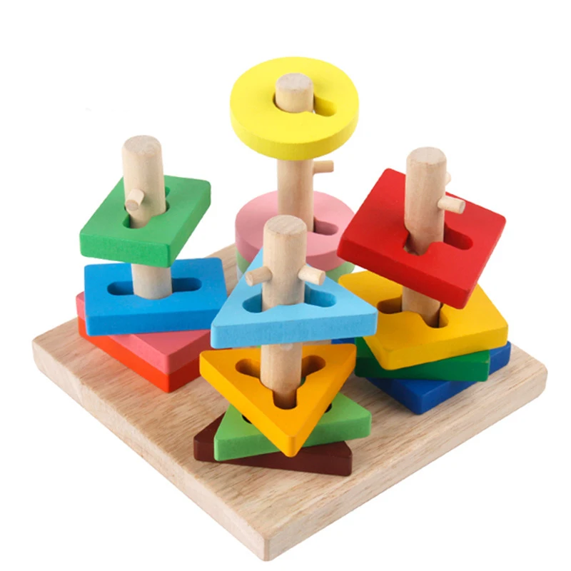 

Children's Educational Wooden Geometric Shape Matching Cognitive Enlightenment Montessori Colorful Set Of Column Toy Gift