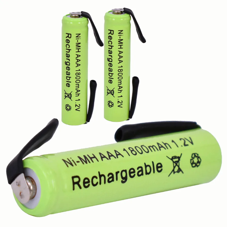 NEWEST Ni-Mh 1.2V AAA Rechargeable Battery Cell 1800mah with Solder Tabs for Philips Braun Electric Shaver Razor Toothbrush | Электроника