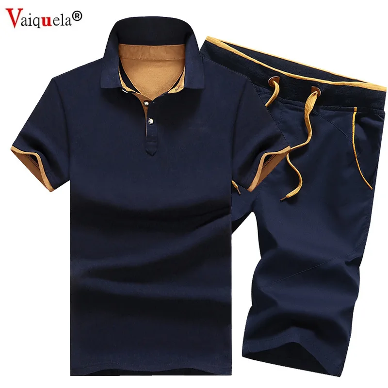 

Track Suit Men Slim Polo T Shirt + Shorts Set Casual Solid Tracksuit Male Leisure Men's Top and Pant Suit Sweat Suits Men shirts