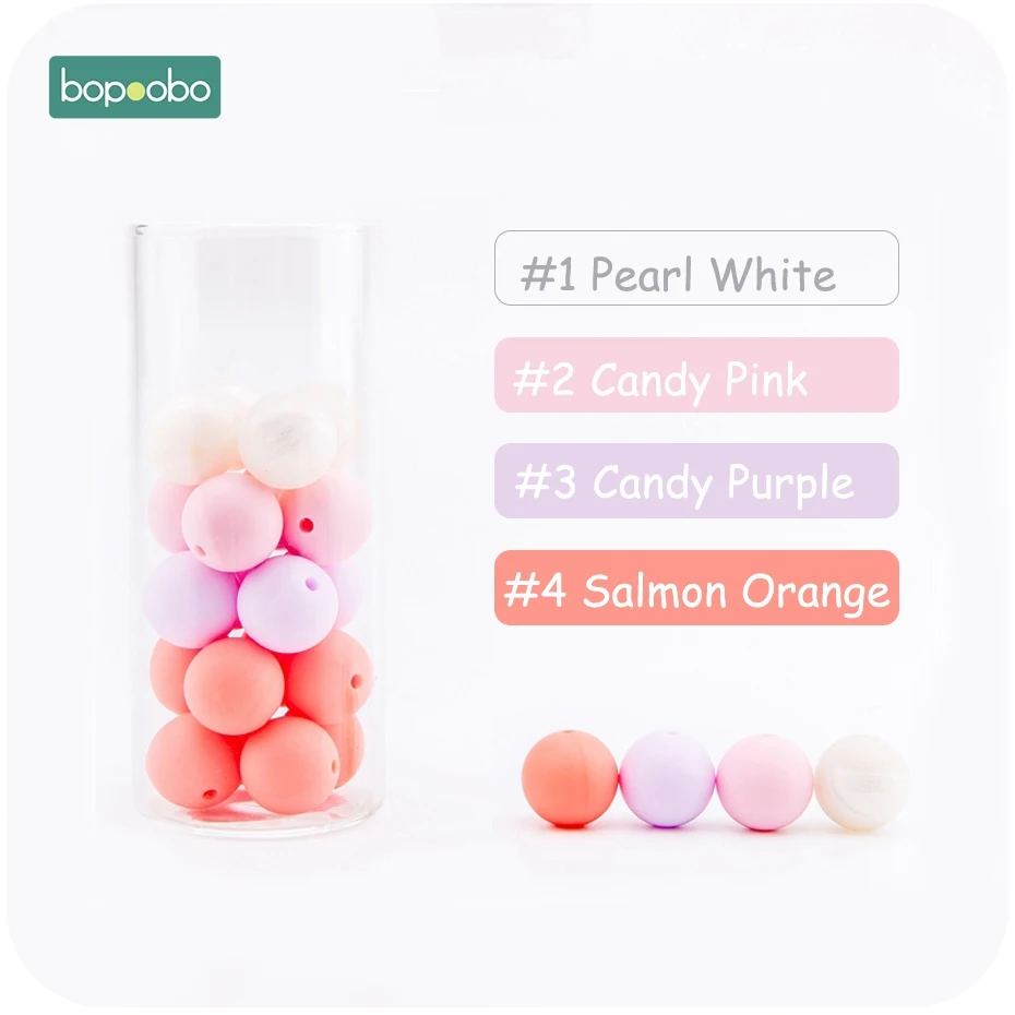 Pink Pearl Series Bopoobo 100 шт, силиконовые бусины, 15 мм, сделай сам, Стартовые наборы, укрепляющие зубные тренировки, силиконовые бусины, Детские аксессуары, нетоксичные - Цвет: Pink Pearl Series