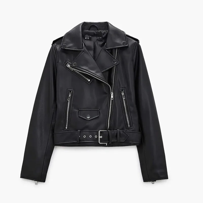 

Women's motorcycle leather jacket 2020 spring and autumn fashion new lapel belt decoration short pu motorcycle jacket women