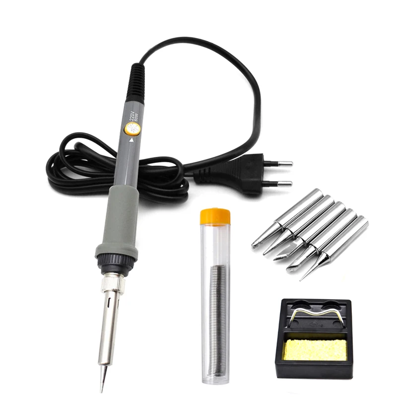 Паяльник с регулируемой температурой и 5 наконечниками 220 В 60 Вт|iron eu plug|soldering iron