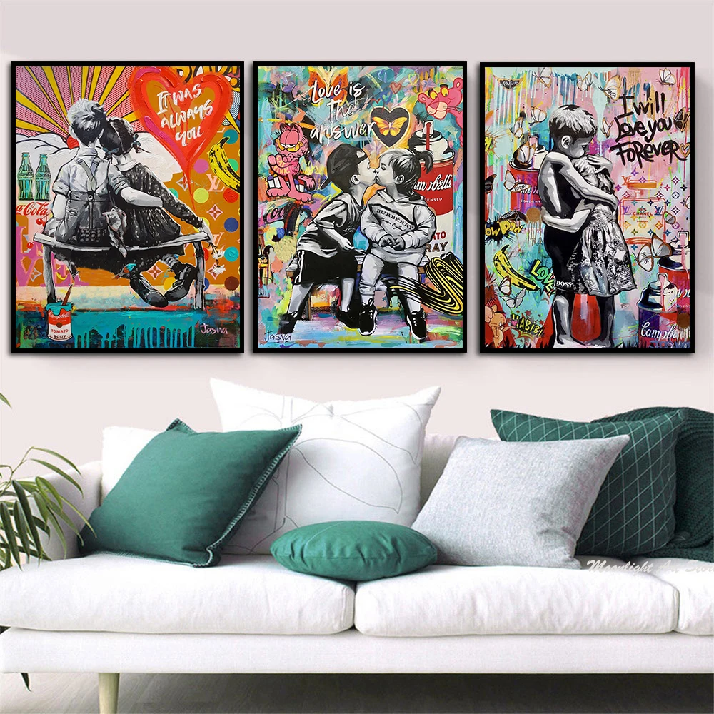 

Modern Street Pop Art Graffiti Poster Love Is The Answer On Canvas Painting Print Kids Wall Picture Living Room Home Decoration